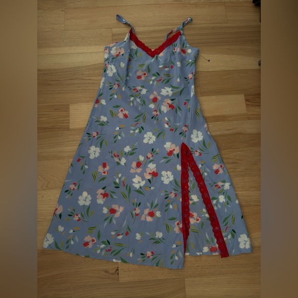 Adore Me Analise Slip blue flora lace trim spaghetti adjustable straps dress L - Picture 11 of 14